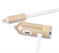 Автомобильное зарядное устройство Hoco UCL01 с кабелем Lightning+MicroUSB и доп. USB-входом