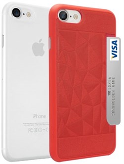 Набор из двух чехлов-накладок Ozaki Jelly и Ozaki Pocket для iPhone 7/8  «Цвет: Jelly прозрачный/Pocket красный» (OC722RC) - фото 18445