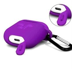 Чехол для AirPods силиконовый с карабином, Фиолетовый - фото 25383